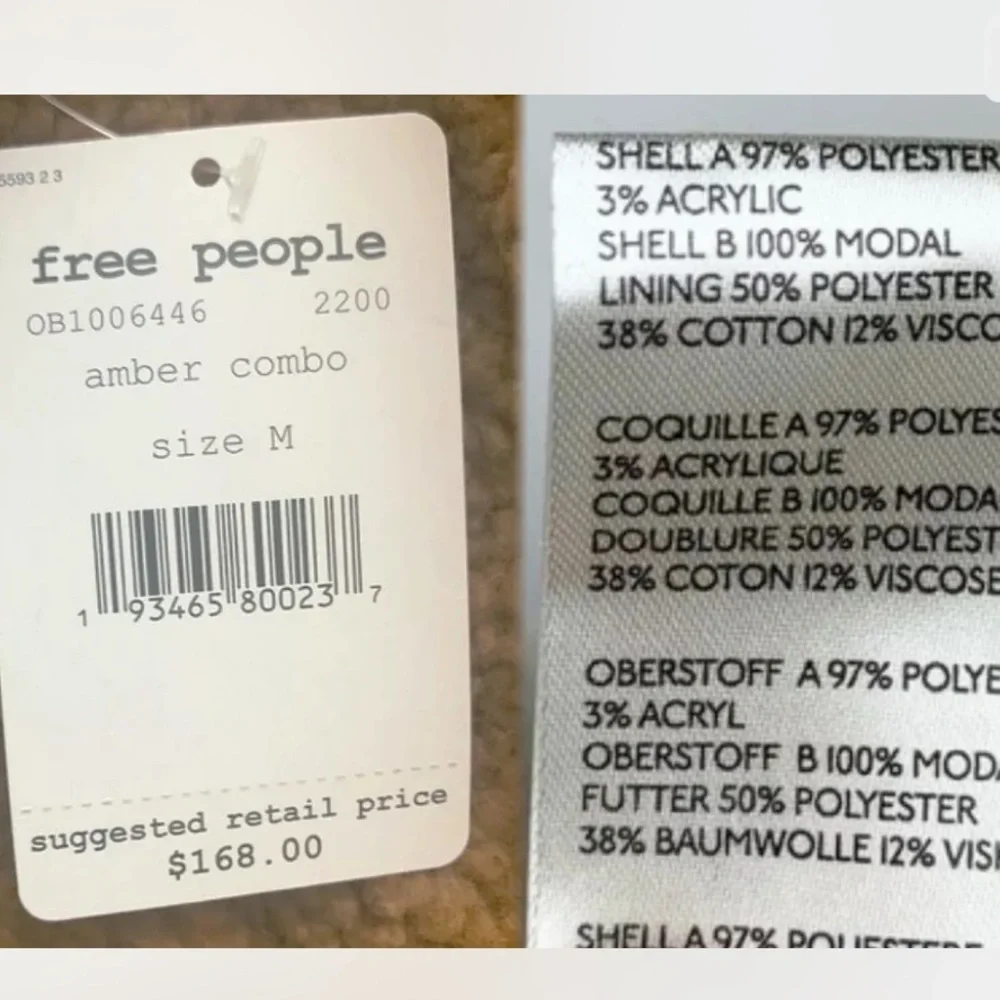 $168 Free People Teddy Bear Jacket Medium 8 10 Amber + Blue Blade Collar Pockets - Picture 13 of 16